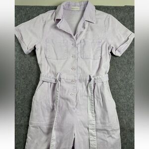 Shoe Fly‎ Jumpsuit Women's Large White Tie-Belt Casual Straight Leg Button-front